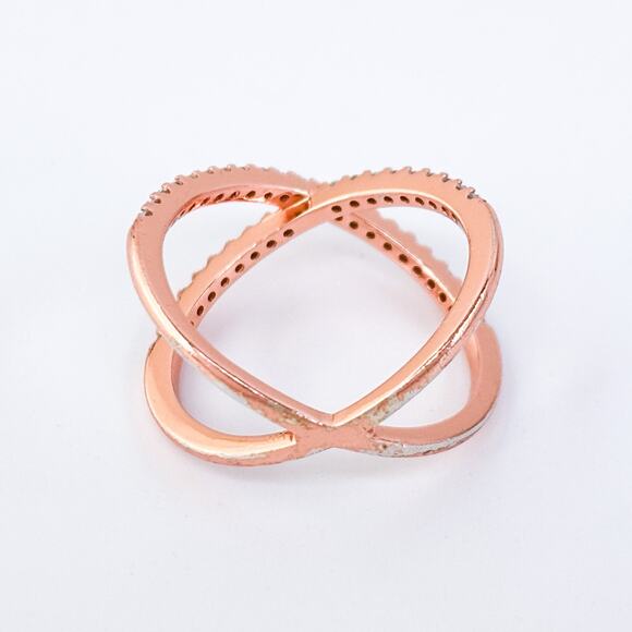 Vintage Sterling Silver 925 Rose Gold Tone Cubic Zirconia X-Band Ring Size 5.25 - Picture 5 of 10